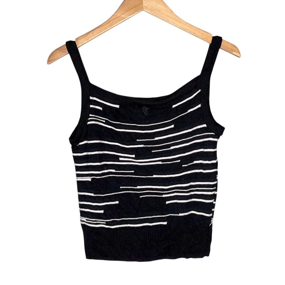 St. John crop length tank top navy Blue White stripe preppy sporty shirt small - Picture 2 of 4